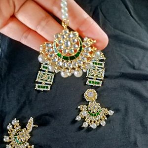 Beautiful Mangtika Earrings Set With Free Ring Bracelet