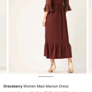 Dressberry Women Maxi Maroon With Bell Sleeve