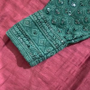 Dark Green Long Festive  Kurti