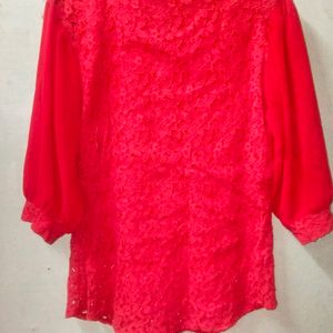 RED COLOUR GEORGETTE NET PUFFER SLEEVES TOP ATTACHED INNER ❤️