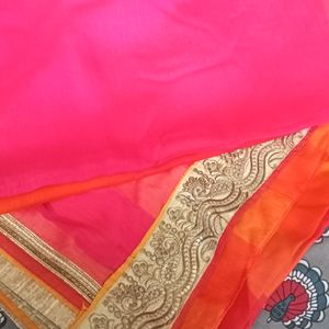 Rose Pink And Orange Saree Without Blouse