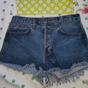 Denim Shorts With Ribbed Details