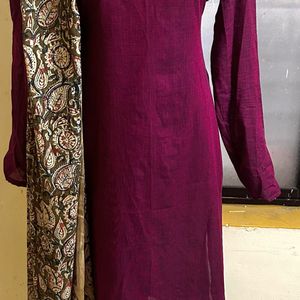 Handloom kurti set with kalamkari dupatta