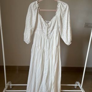 Broderie White Cotton Midi Dress