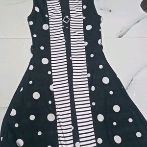 Women Fit And  Flare Blck&White Dress