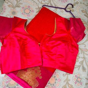 Orange Red Saree With Blouse