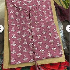 Beautiful Floral Printed Pink Cooton Kurti