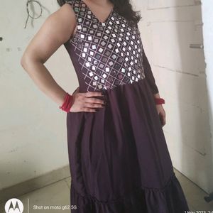 Purple Mirror Work Gown