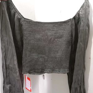 URBANIC metallic Grey Party Crop Top