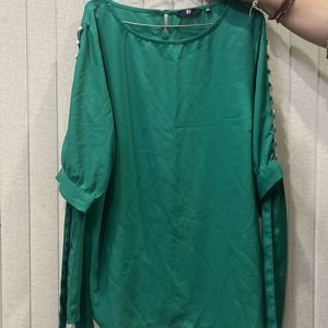 Pearl Studded Sleeves Green Top