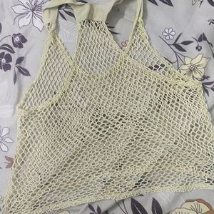 Beige Fishnet Crop Top