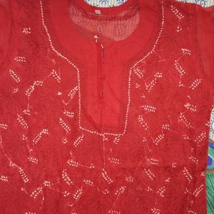 New Maroon Cotton Chickenkari Kurta