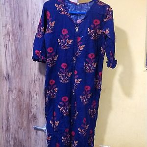 Navy Blue Kurti Print Flowers