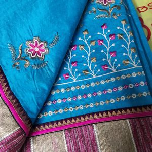 Skyblue Pure Cotton Saree