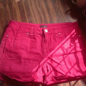 Maroon Res Colour Denim Shorts