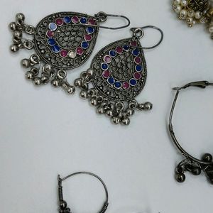 Earings Oxidised = 8set + 2nosepins