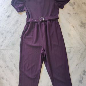 DressBerry Brand Burgundy Solid Basic Jumpsuit with Belt