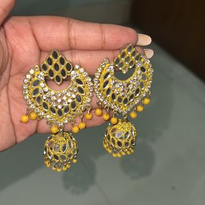 Yellow Mirror Work Jhumka