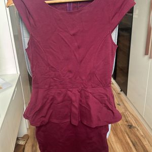 Maroon Bodycon Peplum Style Mini Dress Microsleeve