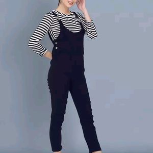 Black Dungaree With Stripped Top