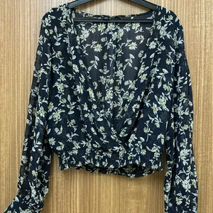 Floral Dark Blue Smocking Crop Top