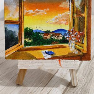 Window sunset view painting