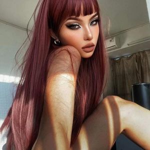 Imported! Women's Long Straight Wine Red Wig