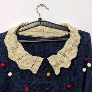 Navy Blue Sweater With Pompoms