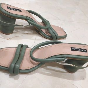 Round Shaped Heel Olive Green Sandals