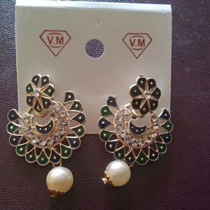 Silver jhumka /new Green Chand Bali (2 Earrings)