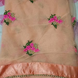 Peach Colour Net Saree