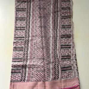 White N Pink Cotton Saree