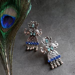 Oxidized Blue Elephant Earrings