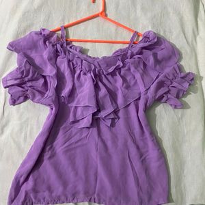 Lavender Korean Cold Shoulder Top