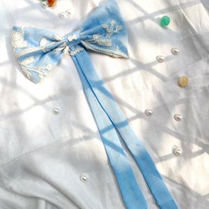 HANDMADE light Blue Big Size BOW Alligator Clip