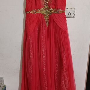 Ethnic Wear Gown In Peach Colour With Diamond Work