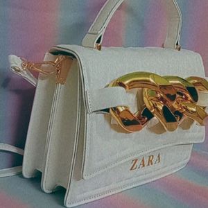 Zara White Handbag/sling Bag In New Condition