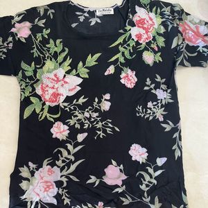 Floral Print Beautiful Black Top