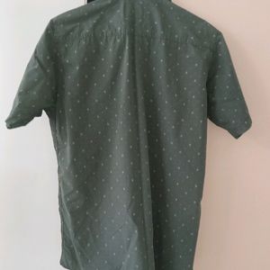 Green Denim Type Fine Print Half Sleeves Shirt