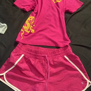 Pink Set Of T-shirt & Shorts