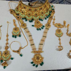 One Time Use Green And GoldenJewellery Set