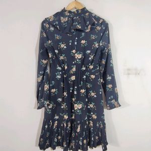 Navy Blue Floral Print Dress (Women's)