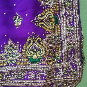 Purple Saree  💜 Stone Work Design... Beautiful