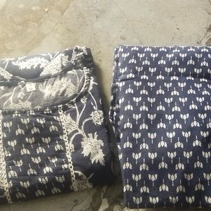 Blue Pure Cotton Printed Kurta Pant Set