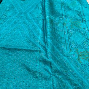 Beautiful Sea green printed silk saree