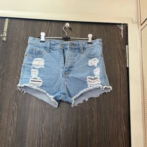 High-waist Ripped Shorts