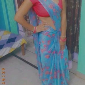 Blue Flower Print Saree