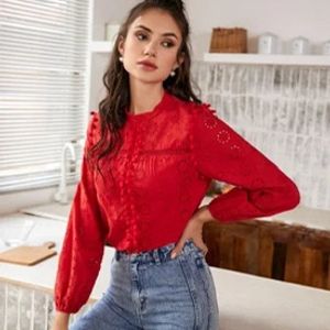 Urbanic Red Schiffli Embroidery Top