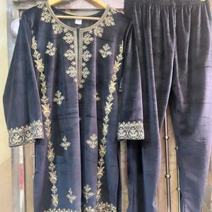 Velvet Kurta And Pant Set