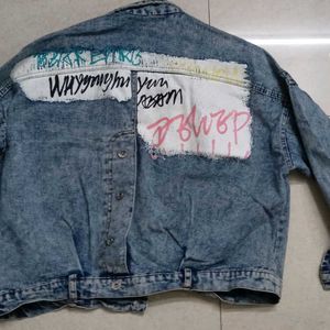 Printed Distress Denim Jacket